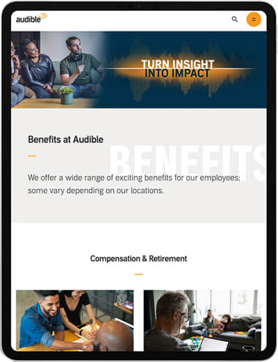An iPad showing the Audible benefits page