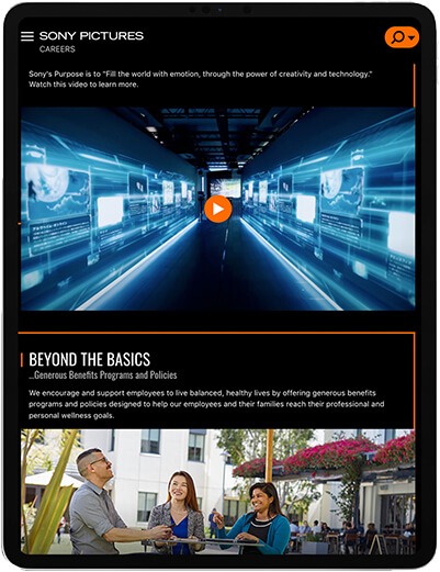 An iPad showing different screenshots of the SONY Pictures Career Site