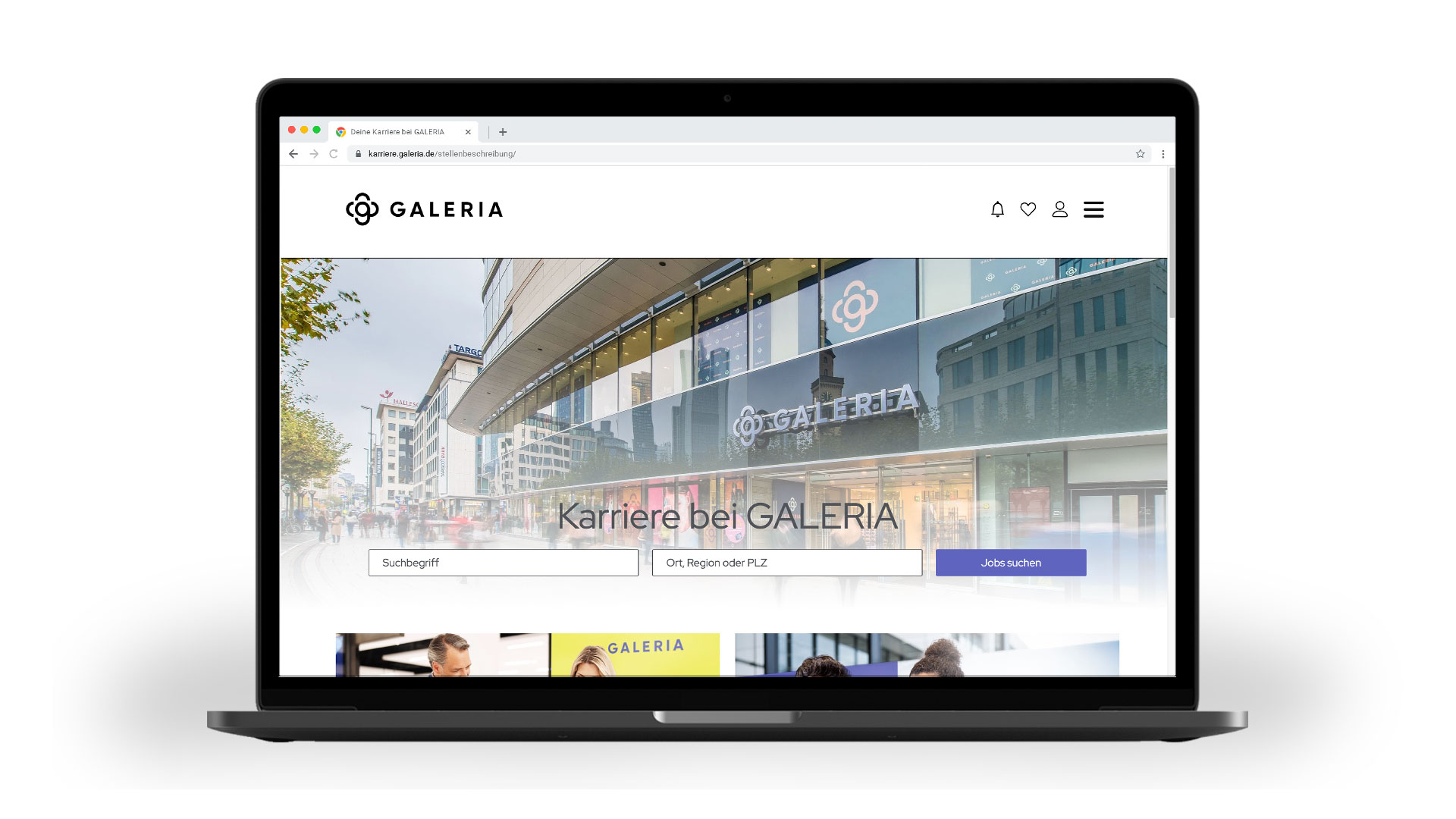 Computer showing the Galeria careers site